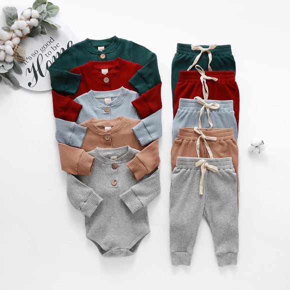 The Baby Concept Long Sleeve Ribbed Romper and Elastic Pants Set