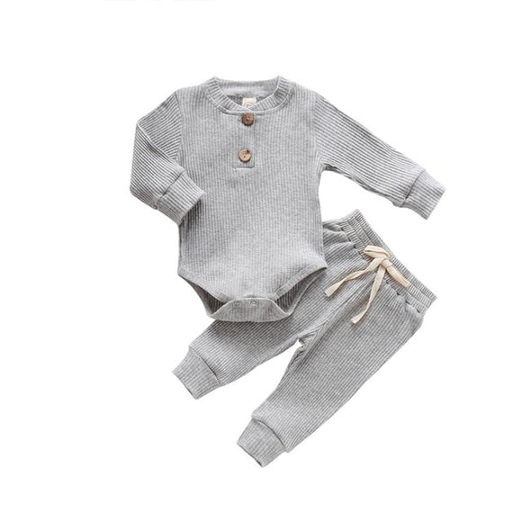 The Baby Concept Gray Long Sleeve Ribbed Bodysuit and Elastic Pants Set for Boys