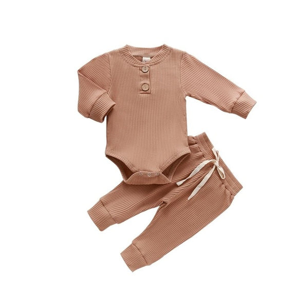 The Baby Concept Khaki Long Sleeve Ribbed Bodysuit and Elastic Pants Set