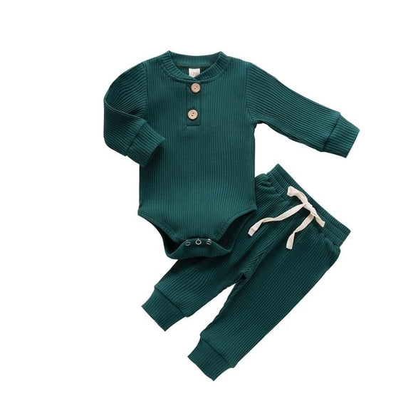 The Baby Concept Green Long Sleeve Ribbed Bodysuit and Elastic Pants Set for Boys