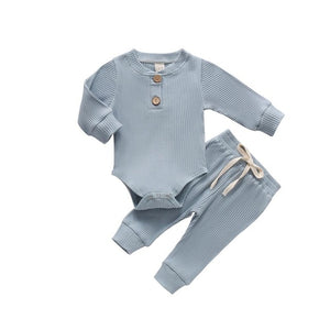 The Baby Concept Sky Blue Long Sleeve Ribbed Bodysuit and Elastic Pants Set