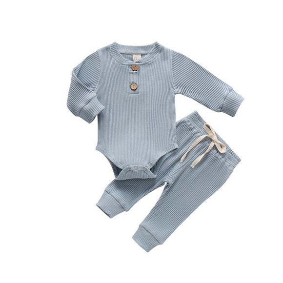 The Baby Concept Sky Blue Long Sleeve Ribbed Bodysuit and Elastic Pants Set