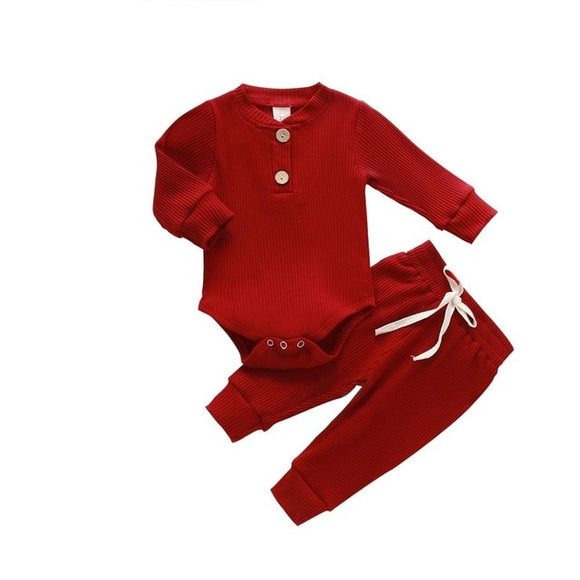 The Baby Concept Red Long Sleeve Ribbed Bodysuit and Elastic Pants Set for Boys