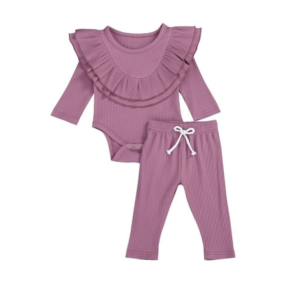 The Baby Concept Purple Long Sleeve Ribbed Bodysuit and Elastic Pants Set