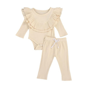 The Baby Concept Beige Long Sleeve Ribbed Bodysuit and Elastic Pants Set