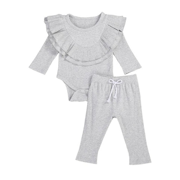 The Baby Concept Gray Long Sleeve Ribbed Romper and Elastic Pants Set