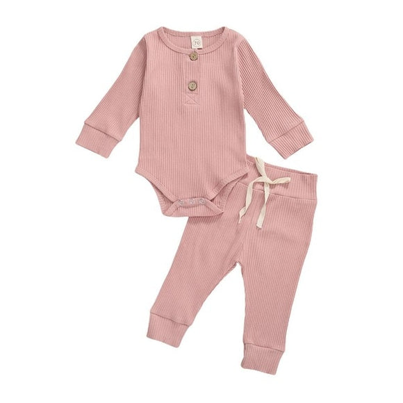 The Baby Concept Pink Long Sleeve Ribbed Romper and Elastic Pants Set