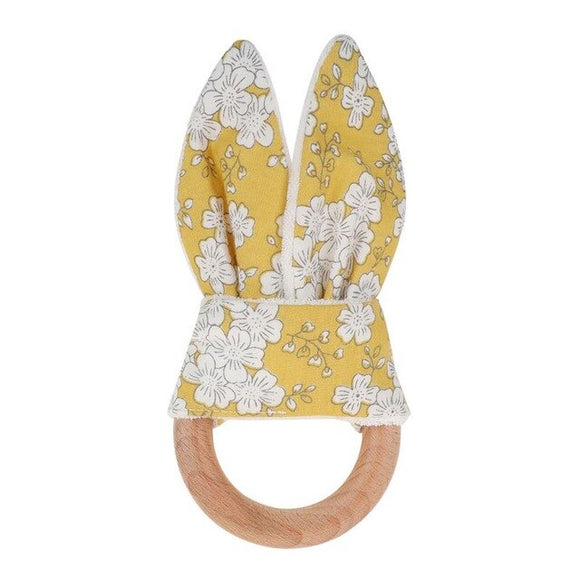 The Baby Concept Mustard Floral Bunny Ears Organic Wood Teether
